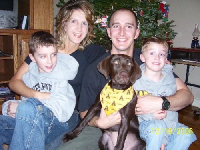 Liberty wearing kerchief with her new family